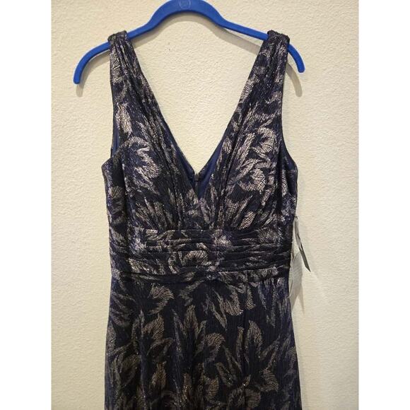 Betsy & Adam Women's One-Shoulder Metallic Floral Gown Blue Size 12 - Picture 2 of 14